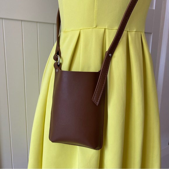 Crossbody Phone Pouch, Brown, Faux Leather, Adjustable, Minimalist, Mini Bag - Picture 2 of 7